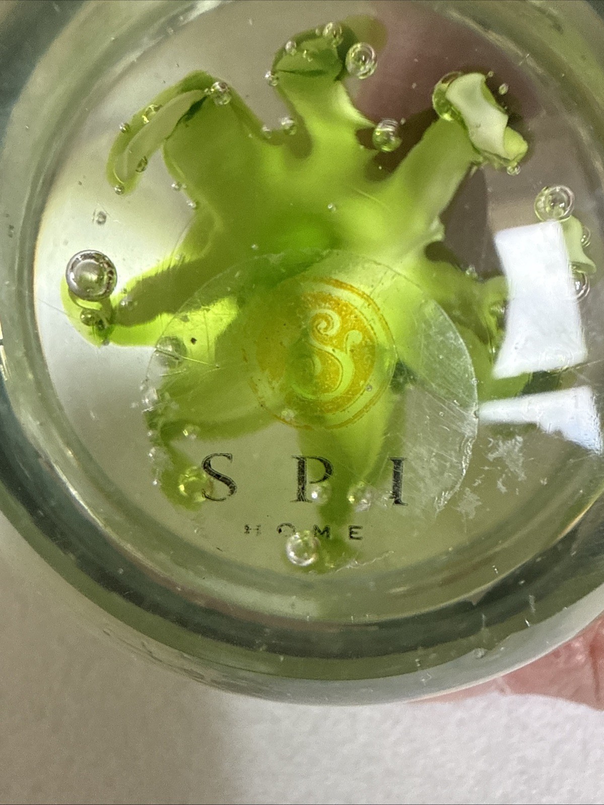 Unique Blown Clear Glass With Green Octopus Paperweight SPI Home. Sea Life. B3