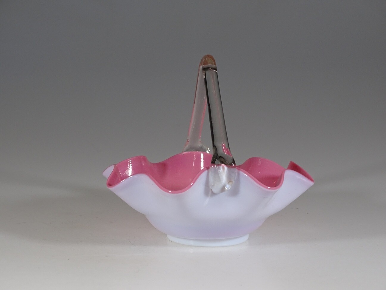 British Stourbridge Glass Pink Cased Crimped Basket c.1880