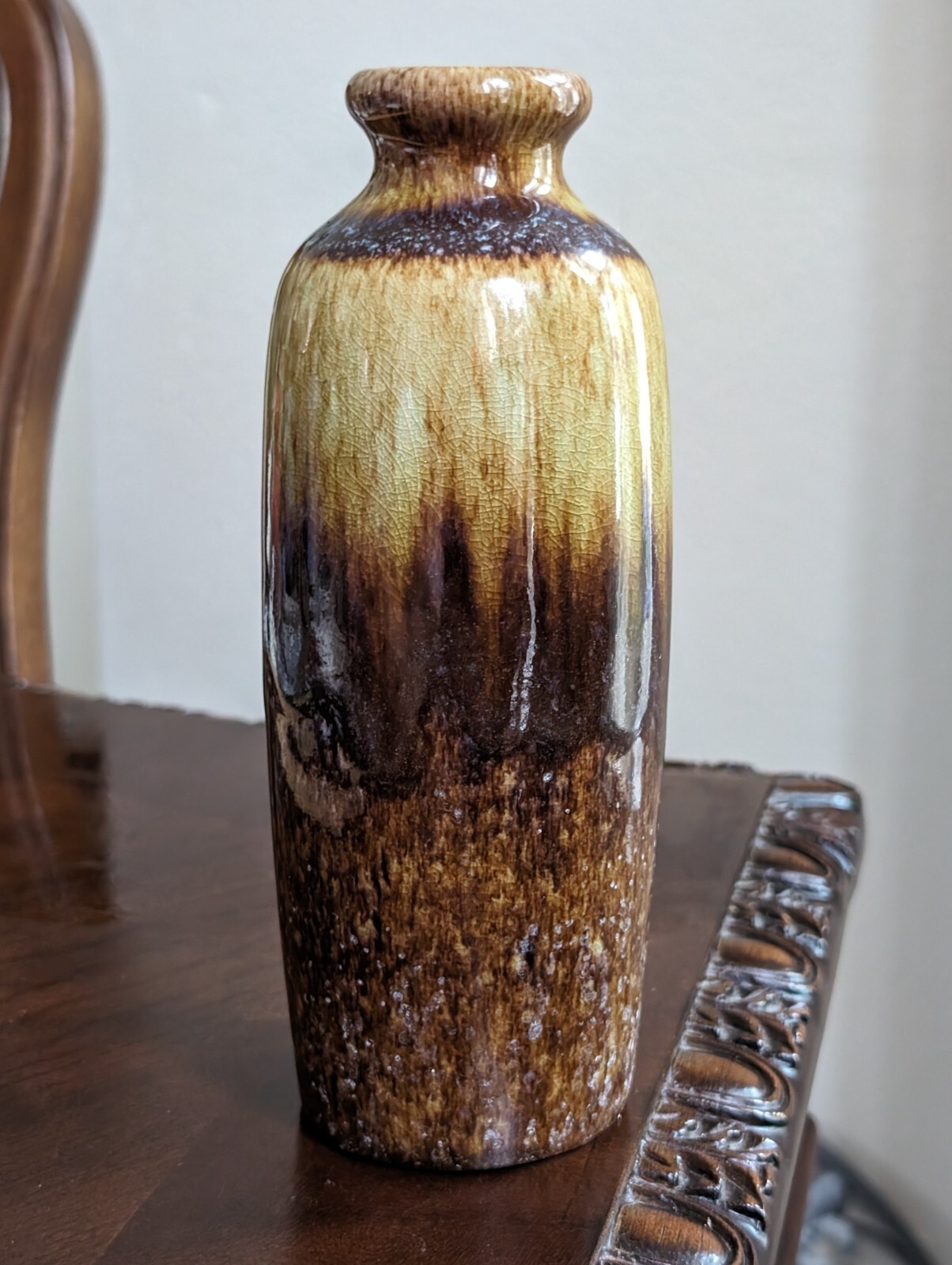 Ceramic Pottery Vase – Drip Glazed in Brown Beige Black Earth Tones – 8″ Tall