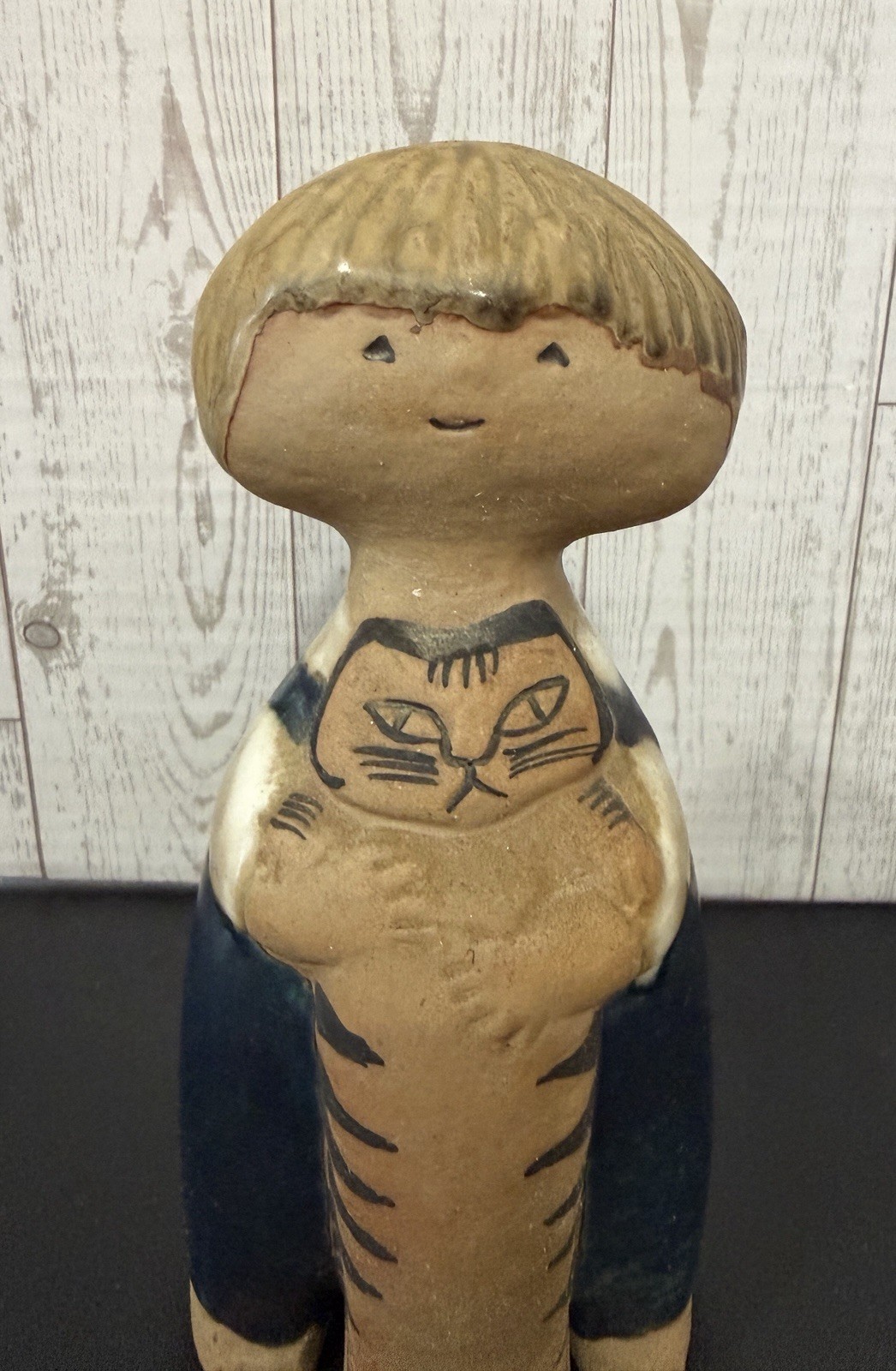 VINTAGE POTTERY LISA LARSON PELLE SCANDINAVIAN GUSTAVSBURG BOY WITH CAT FIGURE