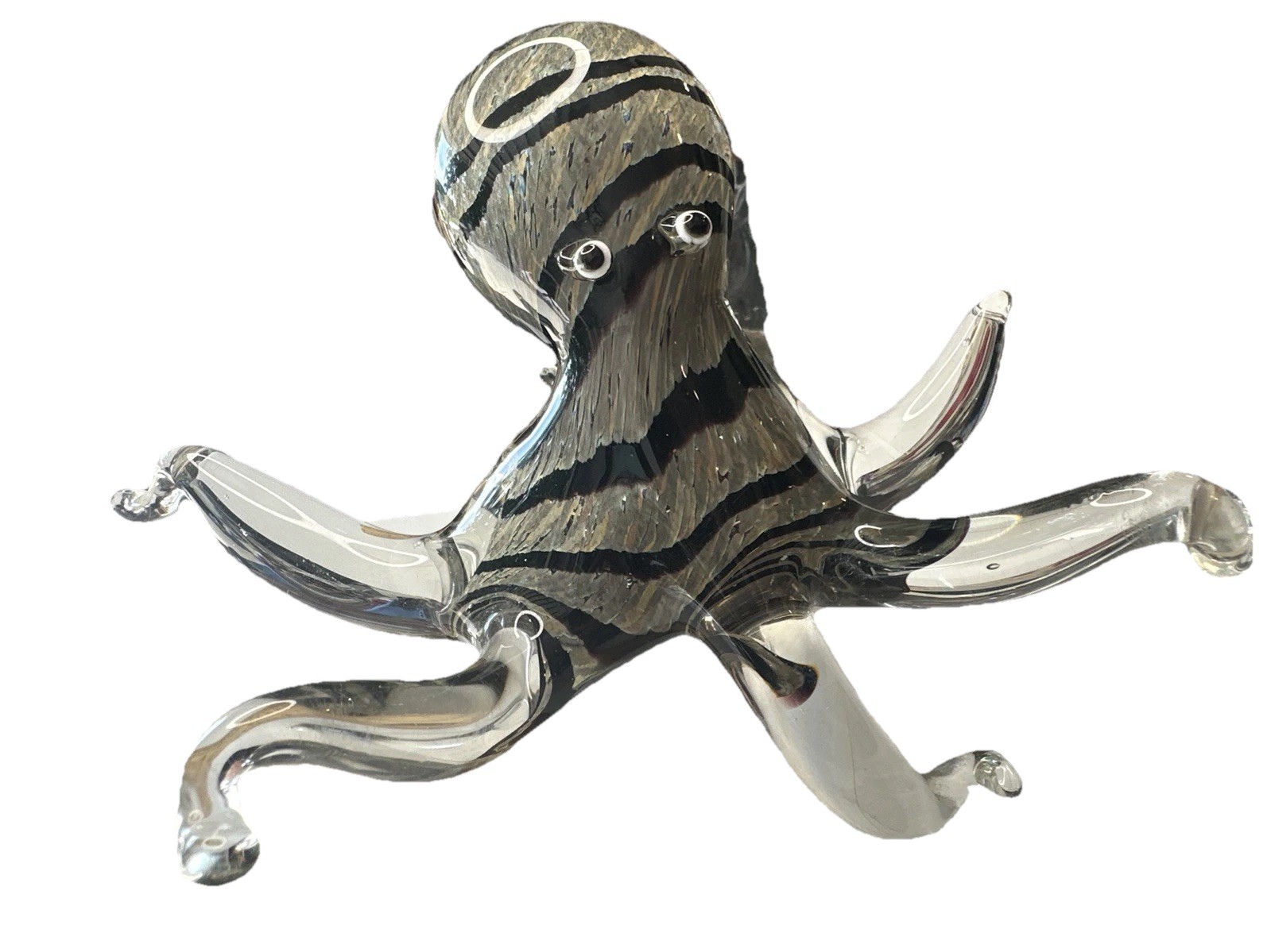 Murano Glass Black And Grey Octopus Paperweight 8”Wide 7.5“ Tall Beautiful