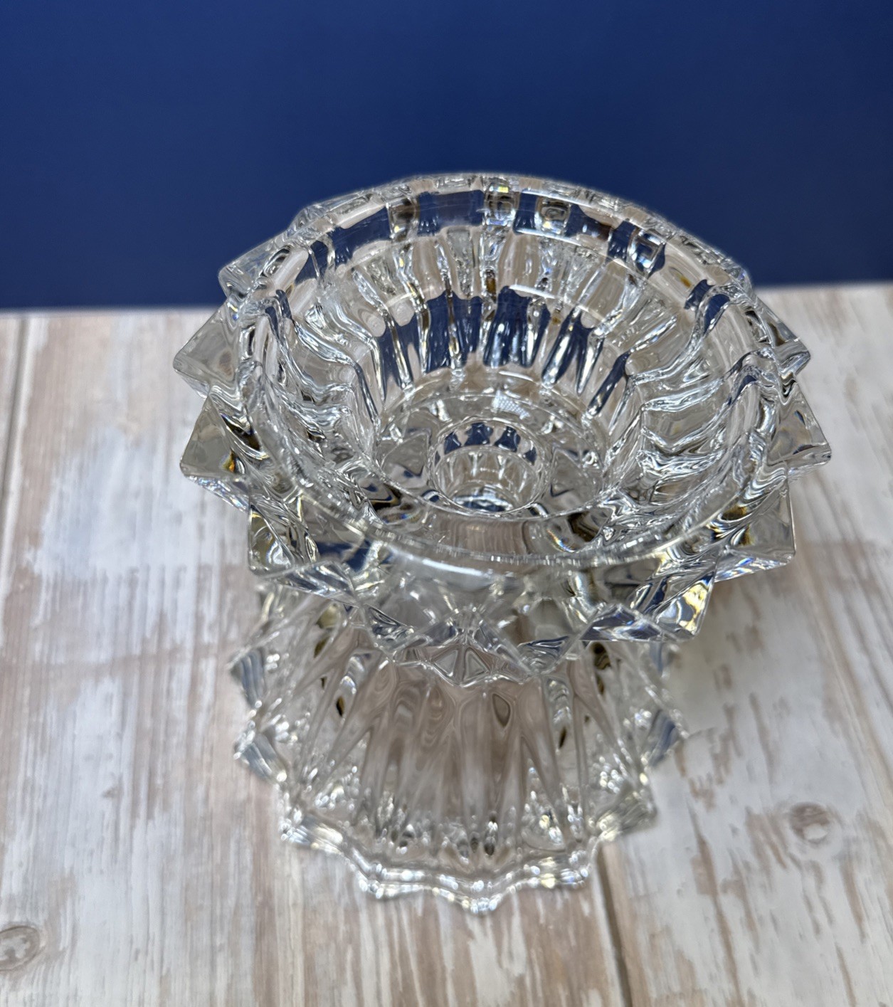 Vintage Mikasa Rainier Lead Crystal Candle Holder Tall Pillar Taper Heavy Glass