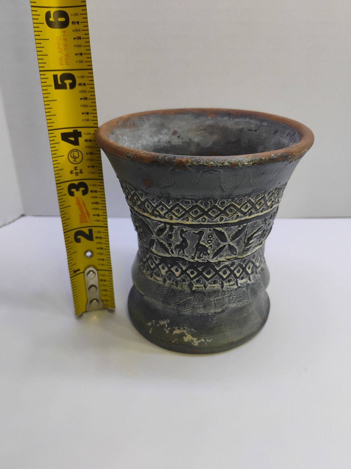 Greek Studio Pottery Stoneware Vase Mid Century Incised Signed EB Handmade