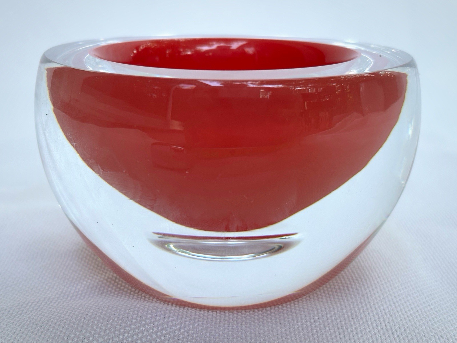 Jeronim Tisljar Signed Czech Art Glass Bowl Red Clear Beranek Studio