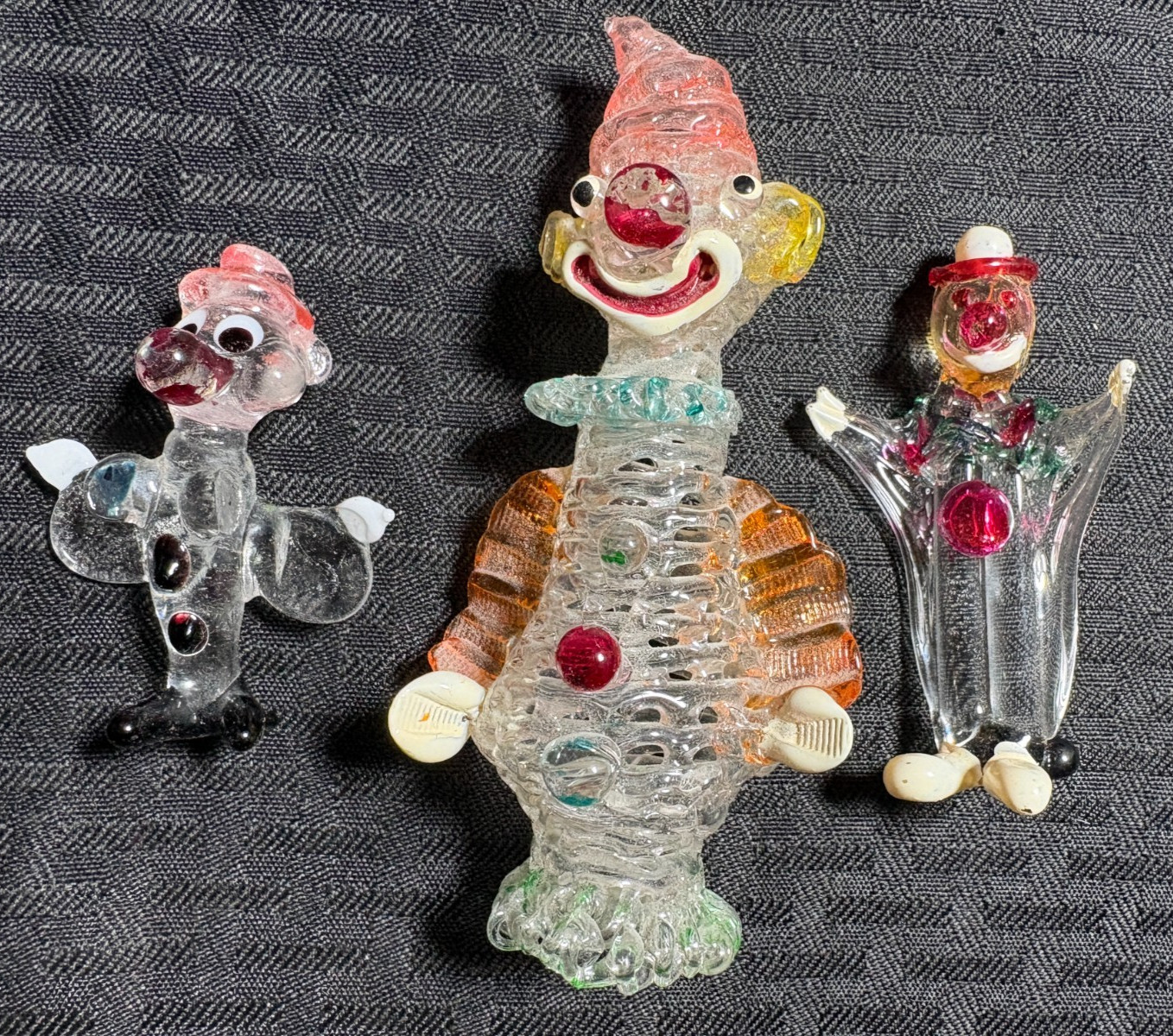 Vintage 4.5″ 3″ & 2.5″ COLORFULL GLASS CIRCUS CLOWN Venetian Glass FN/FN+ LOT