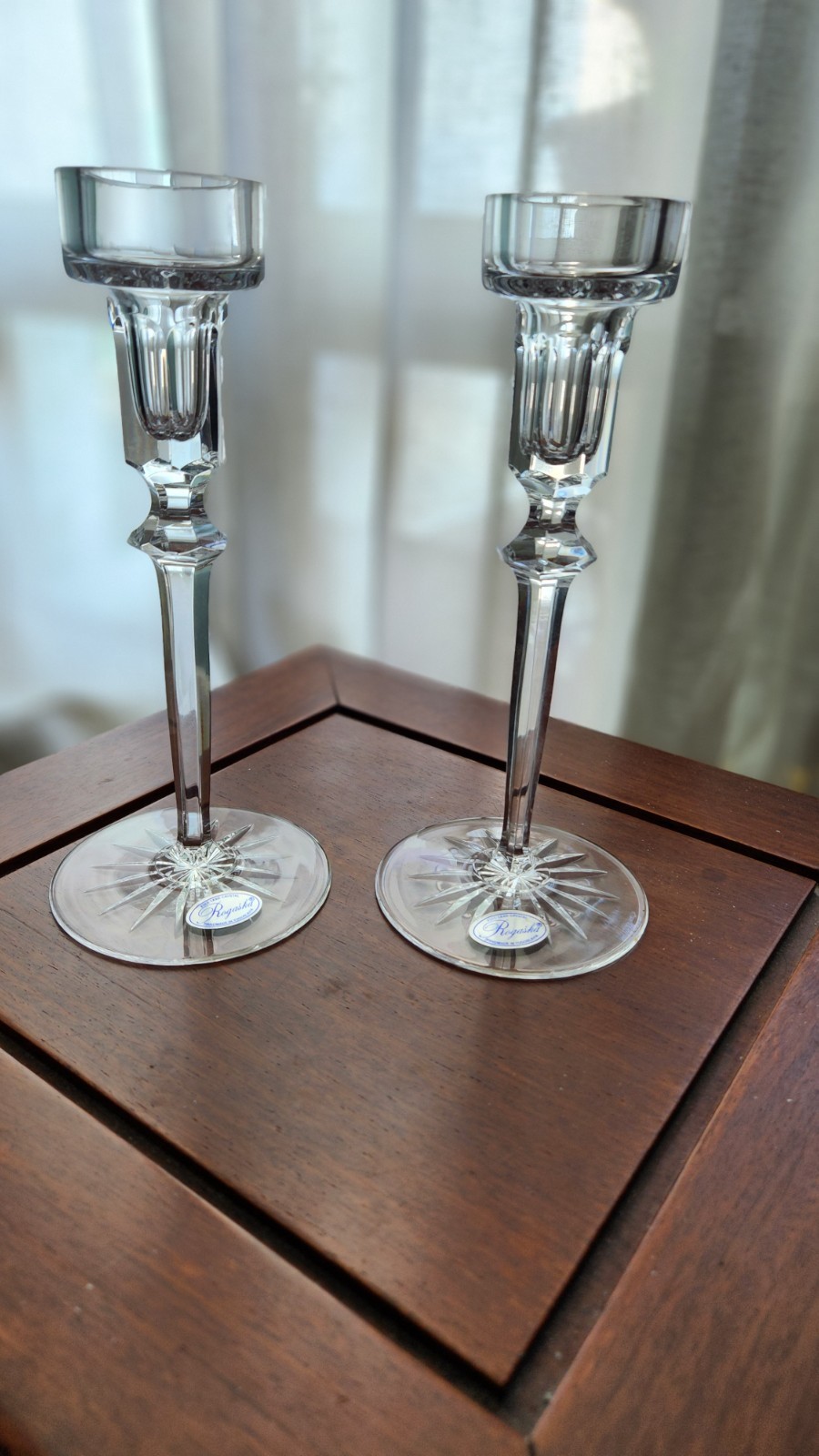 ROGASKA RICHMOND SINGLE CANDLE HOLDERS, Cut Lead Crystal, 6″, 2PC SET