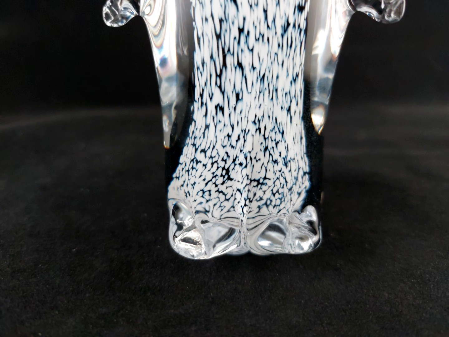 Vintage Mantorp Sweden Art Glass Penguin, Black White Clear, 5 Inches