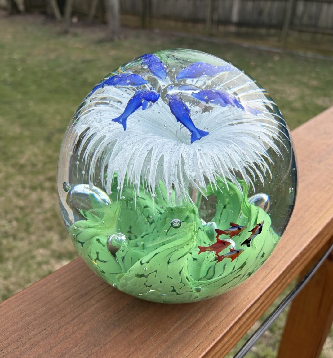 VTG Large Round Glass Sphere Tropical Fish Ocean Aquarium 15lb Sculpture