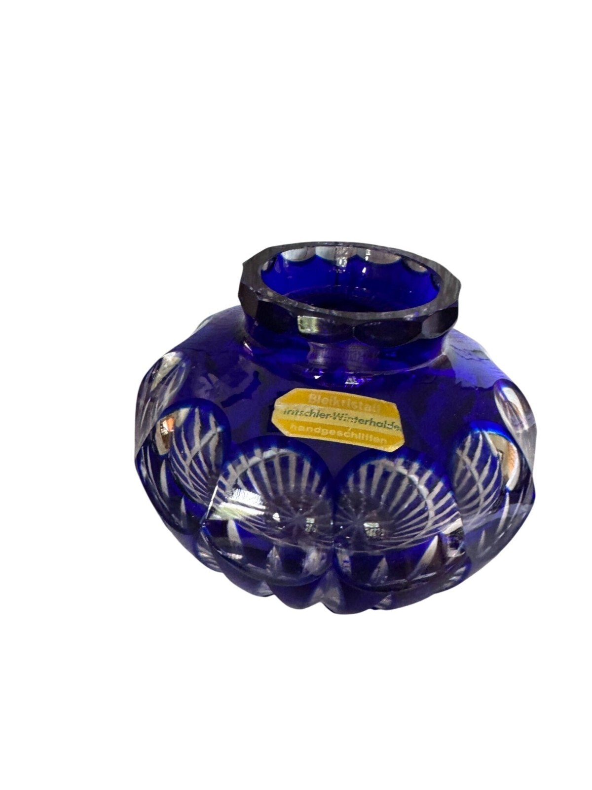 Bleikristall Wittelsbacher Germany Cobalt Blue Cut Lead Crystal Rose Bowl Vase 5