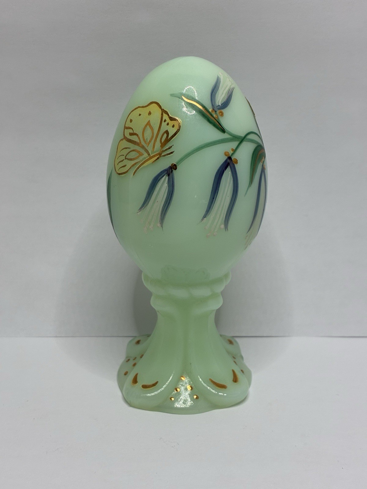 Fenton Glass Egg On Pedestal with Butterflies Signature #2018/3000