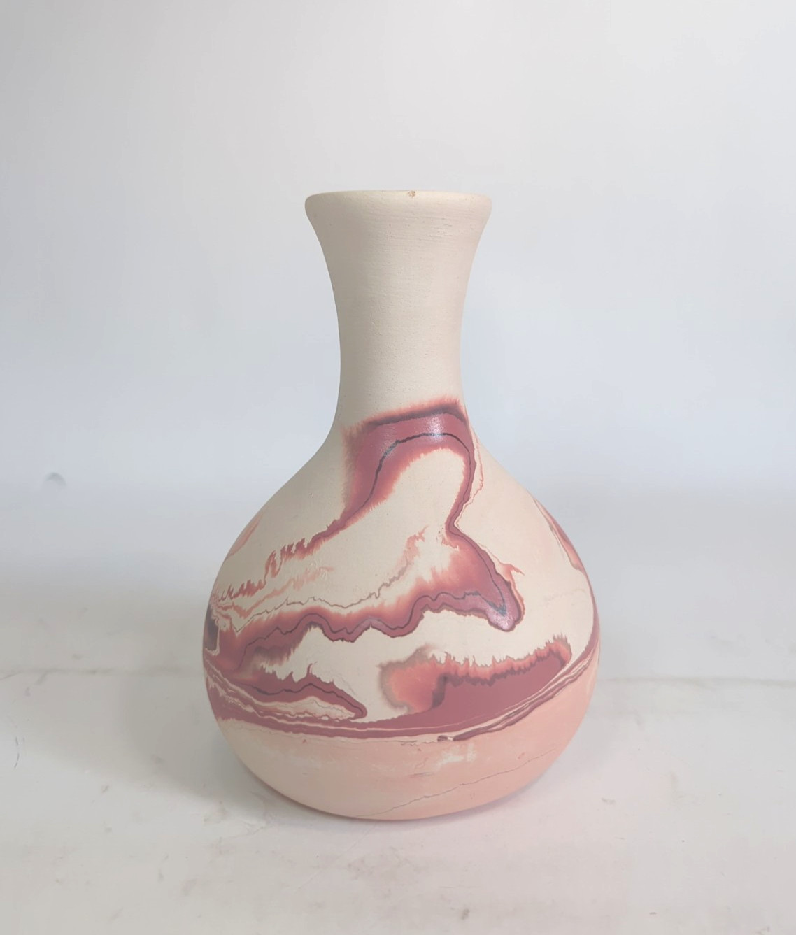 Nemadji Pottery Pink Marble Swirl Vase Matte Finish Indian River Southwest 6.5″