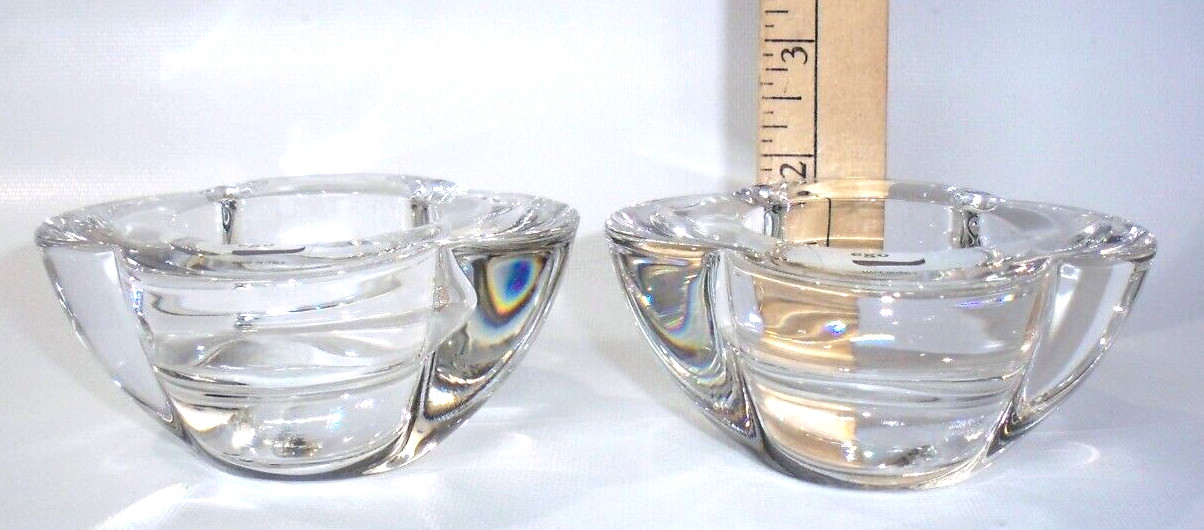 EGO Italian (2) Clear Glass Multi Purpose Candle Holders with Labels New!