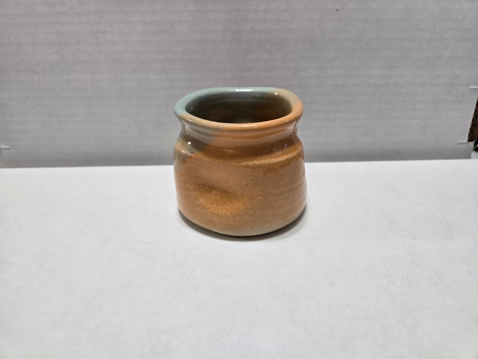 Turman Peach and Turquoise Small Ceramic Folk Art Cup/Vase