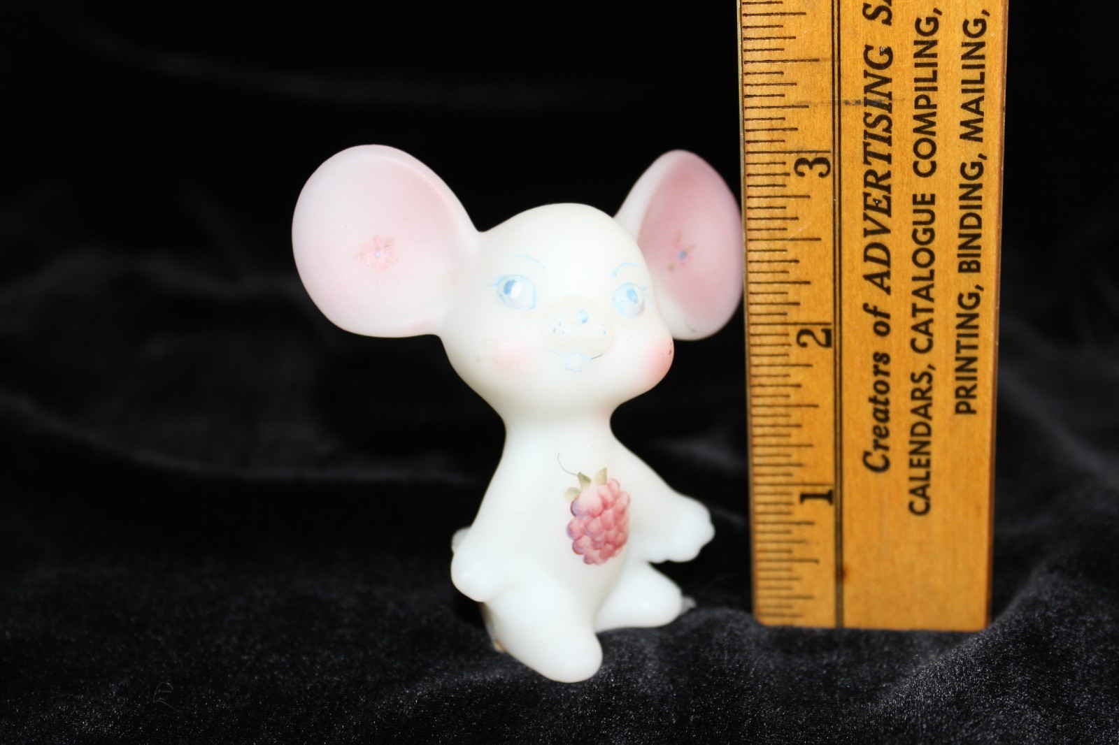 Fenton Mouse Figurine Satin Glass Hand Painted Signed Raspberry Floral Vtg