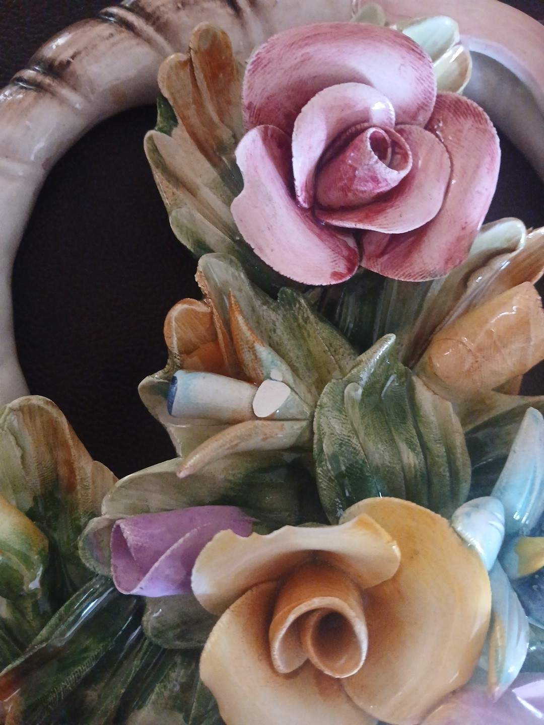 Capodimonte Vintage Porcelain Flower Basket Wall Plaque