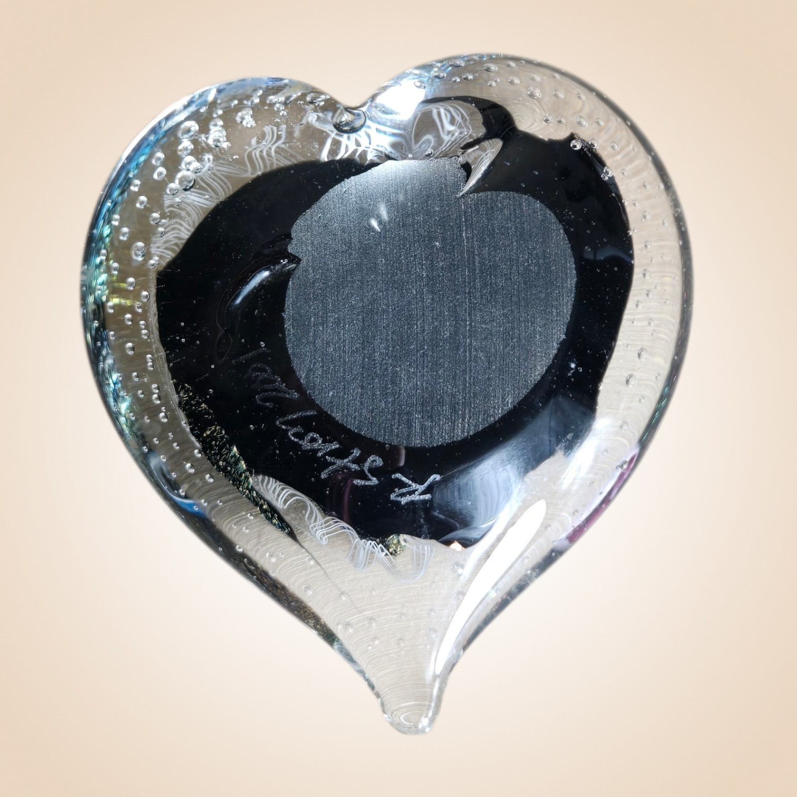 Randy Strong Paperweight Dichroic Metal Flake Puff Heart Art Glass 3.25″