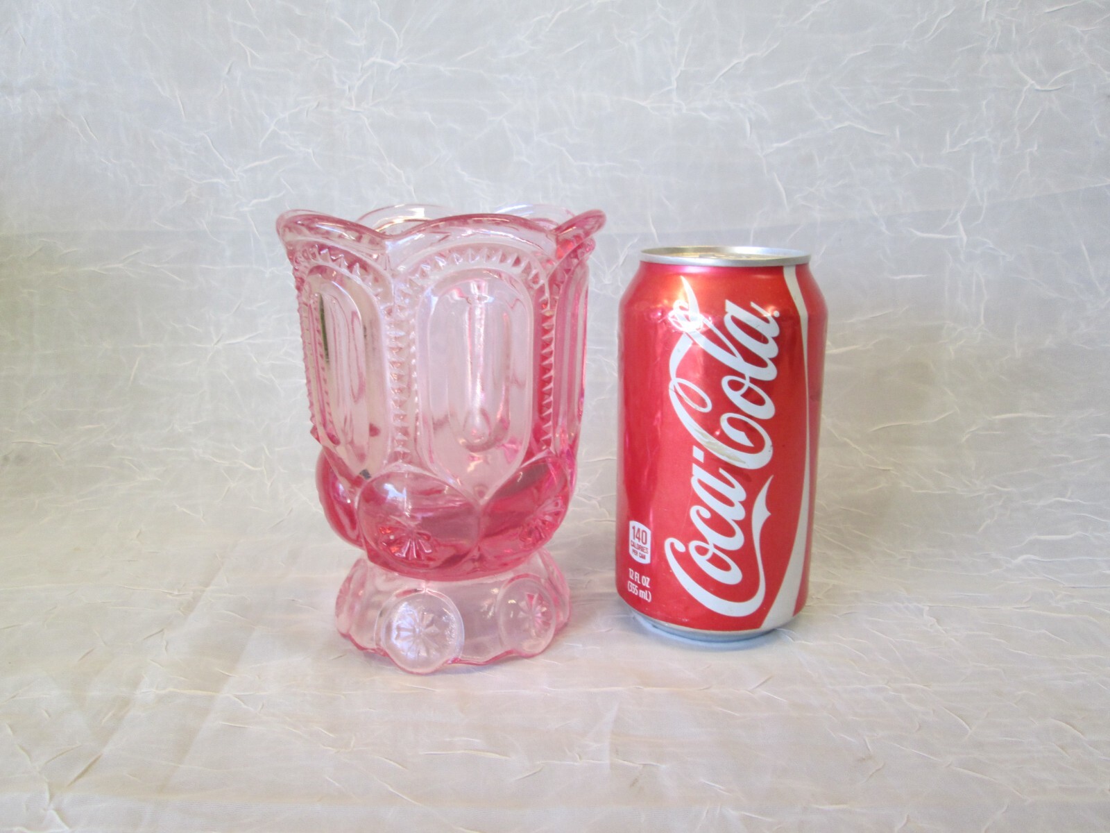 Moon and Star Pattern Glass PINK 5 3/8″ t LG WRIGHT SPOONER VASE Vintage
