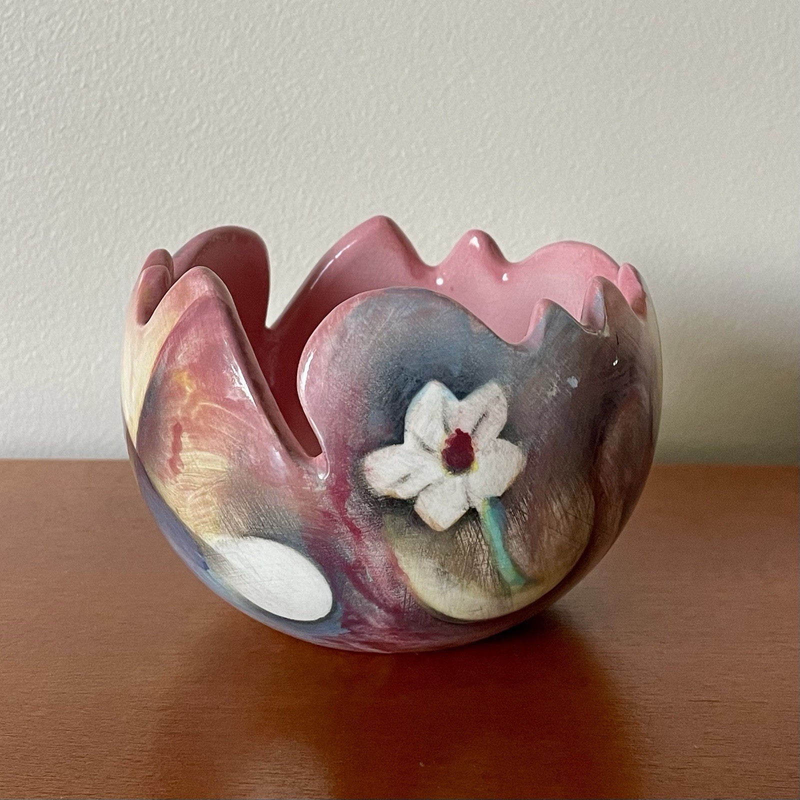 Harris-Cies Modern Abstract Art Studio Pottery Bowl Signed 2005 Floral Flowers
