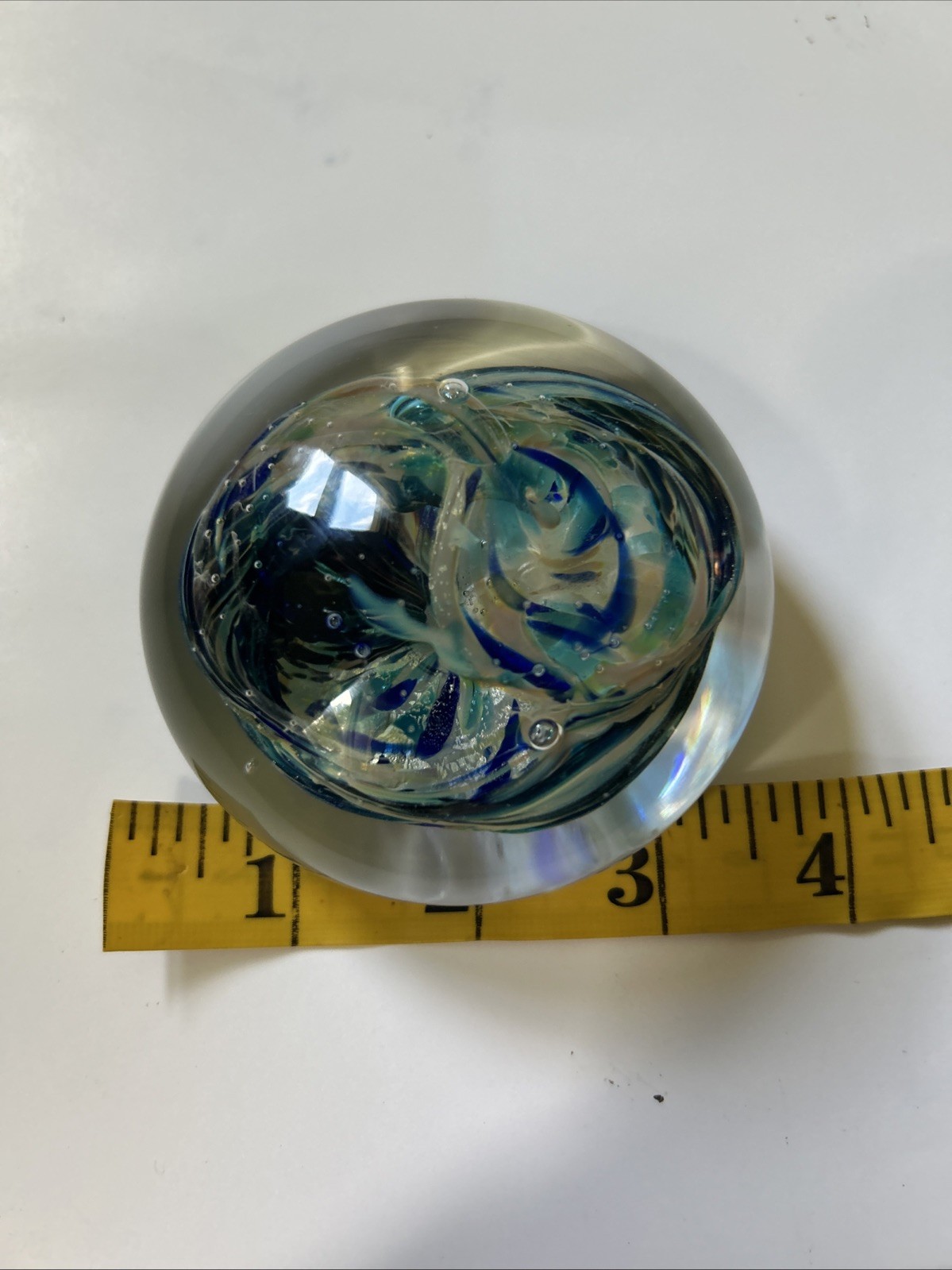 Vintage Art Glass Cobalt Blue Swirl Paperweight Artist Signed MFW