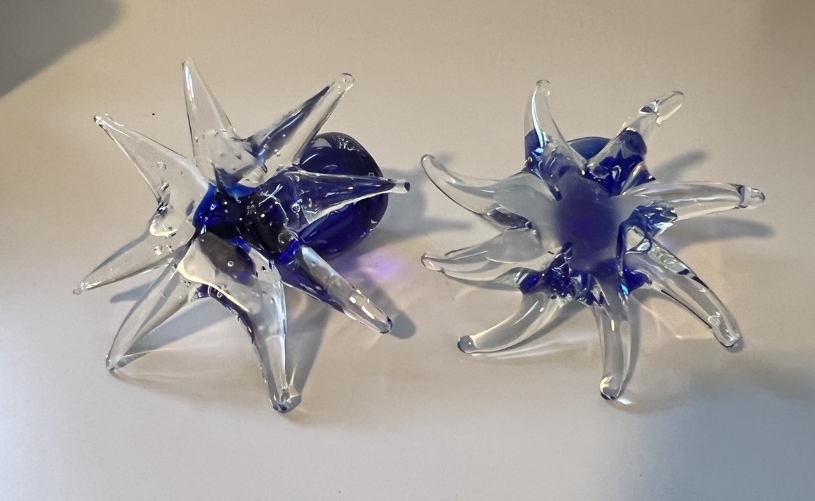 2 HAND BLOWN GLASS BLUE OCTOPUS FIGURINE SQUID ART PAPERWEIGHT COLLECTIBLE