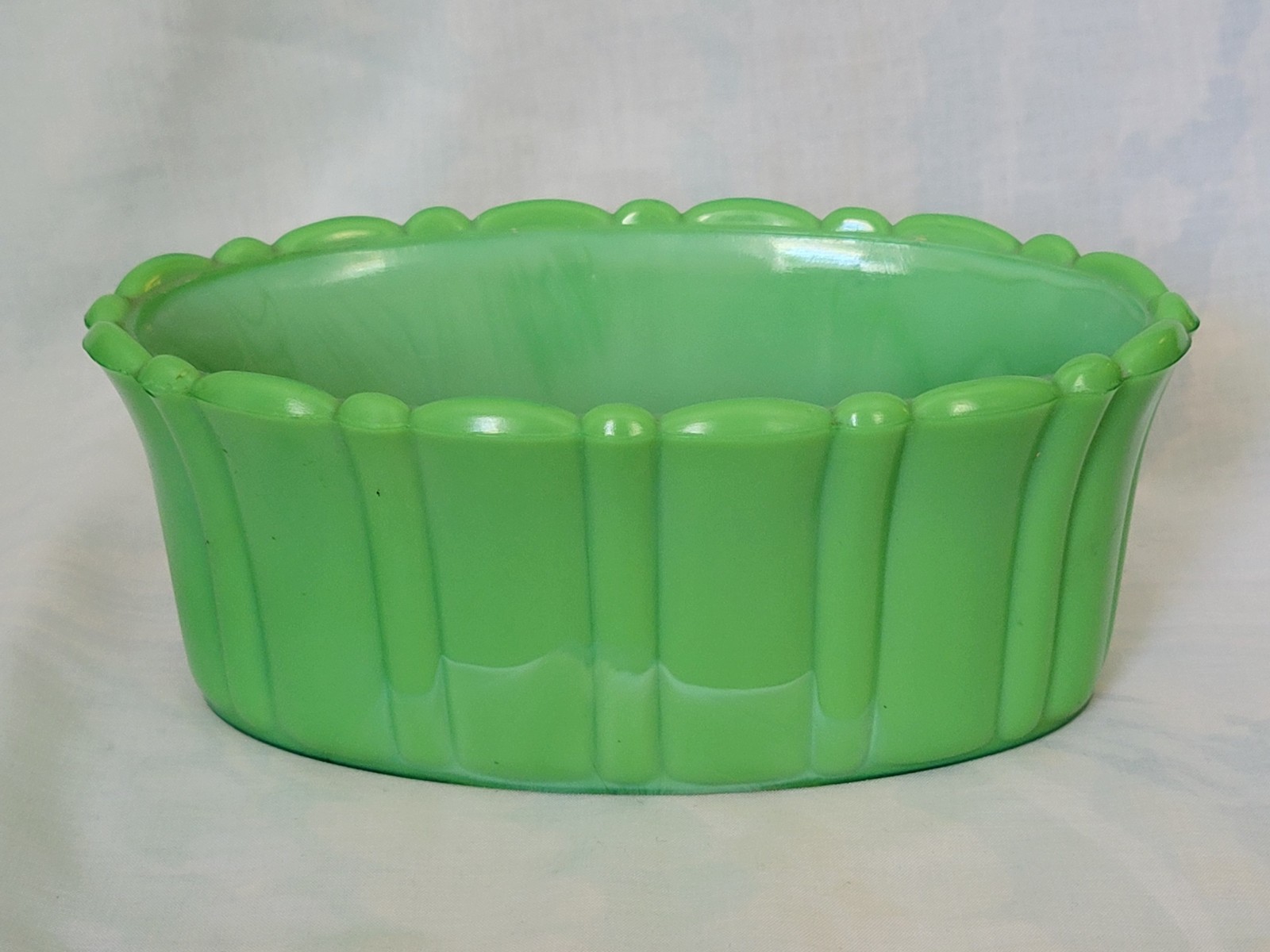 Vintage Art Deco Akro Agate Green Ribbed Slag Glass Oval Planter/Bowl USA (a)