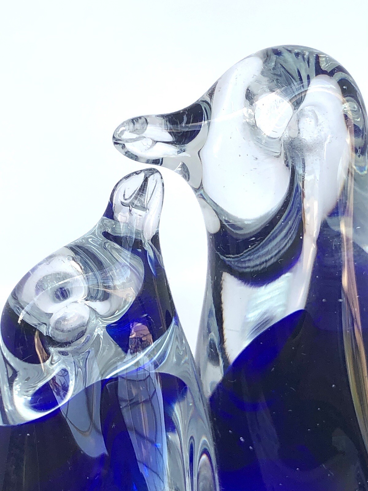 Vintage Cobalt Blue and Clear Art Glass Penguins Figurine Paperweight