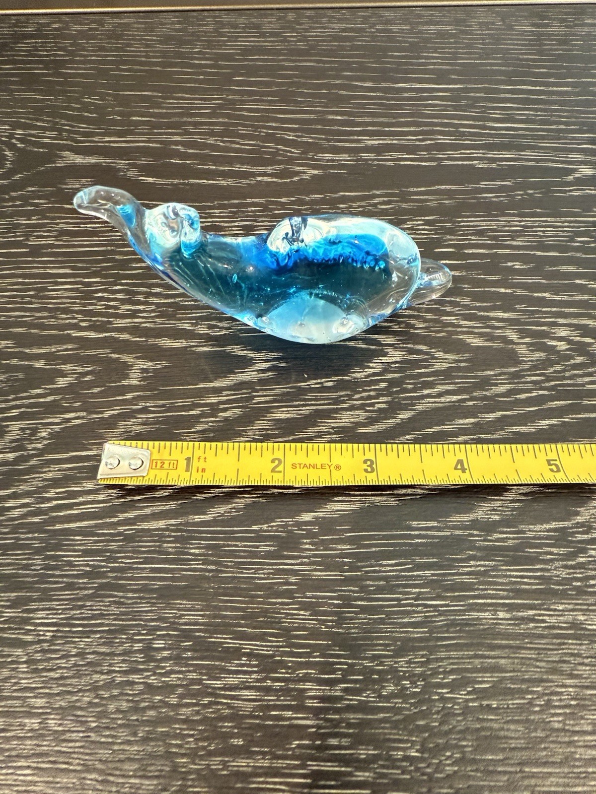 Clear and Blue Glass Dolphin Fish Paperweight