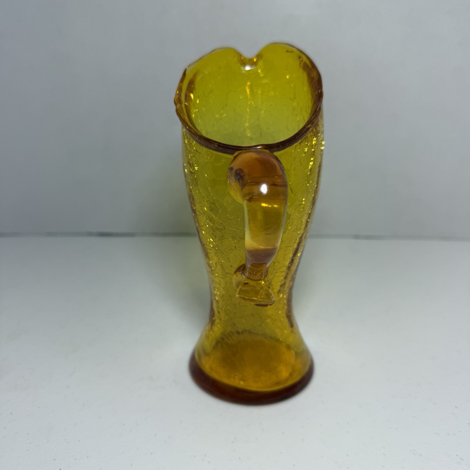 Vintage Hand Blown Crackle Glass PITCHER Vase UV Glow 6.25”