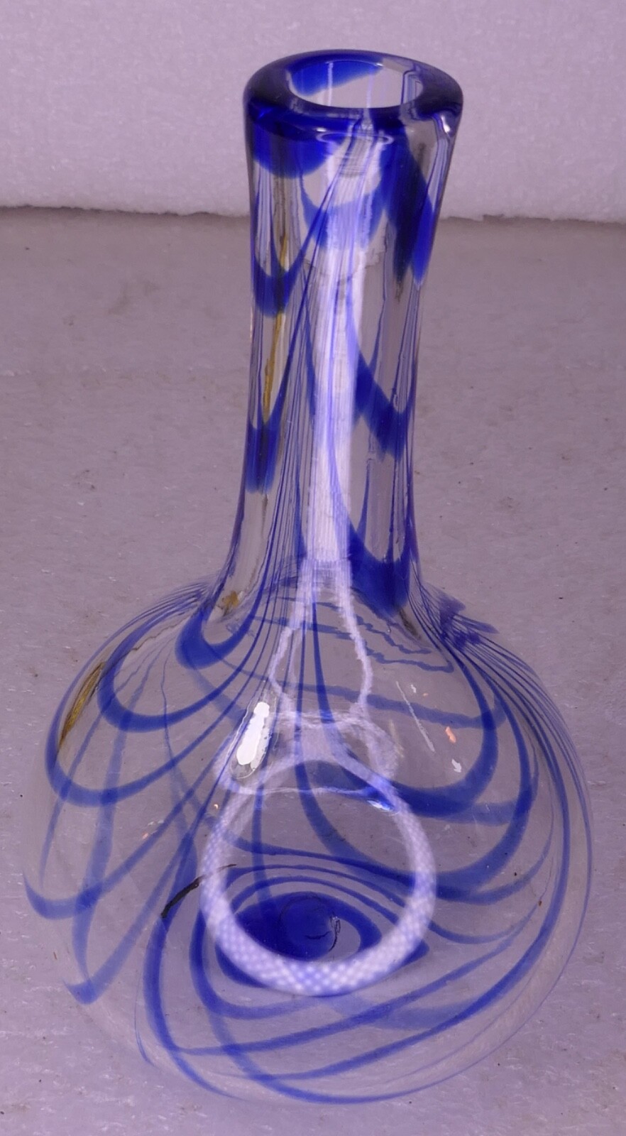 MUSEUM OF MODERN NEW YORK ART GLASS SIGNED MMA VASE BLUE SWIRL