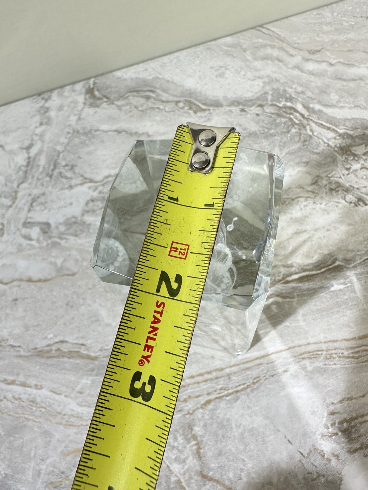 Laser Etched Crystal Clear Glass 3D Cube Paperweight 6 x 2 Happy Birthday Inside