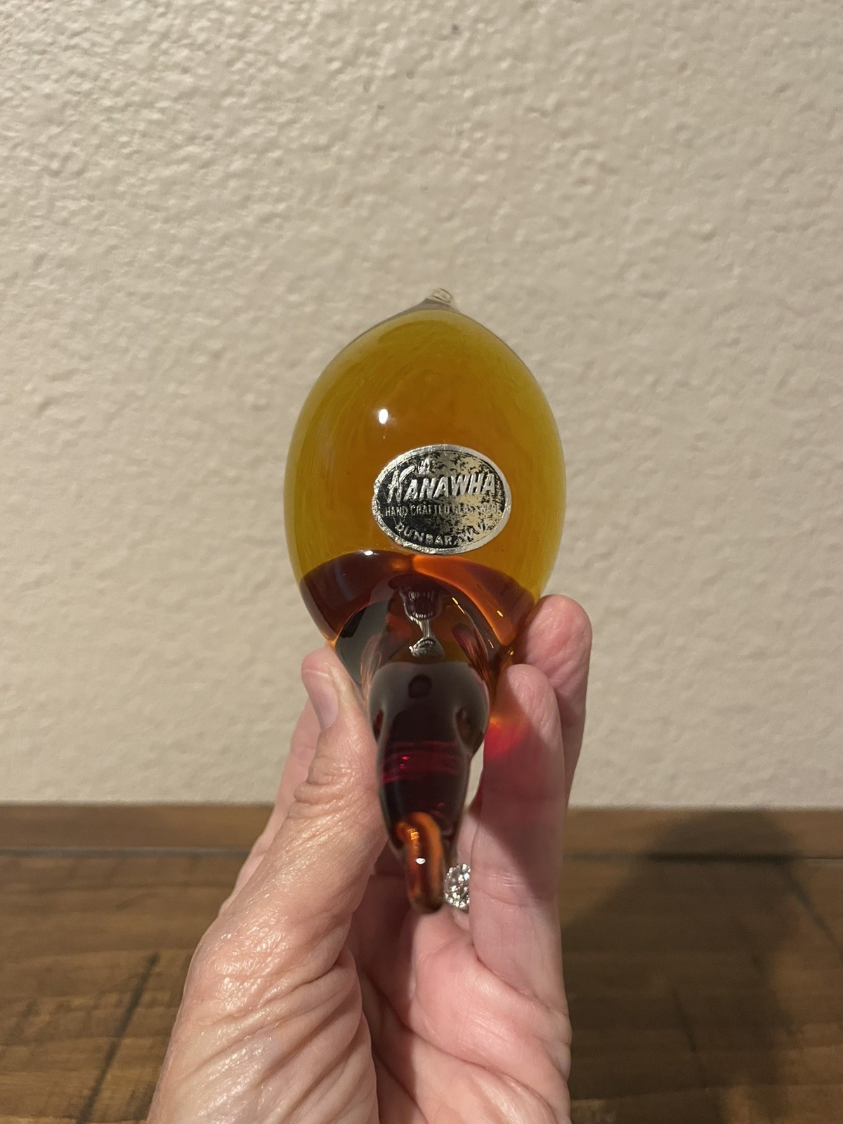 Vintage Kanawha Amberina Glass Seal with Sticker *Glows*