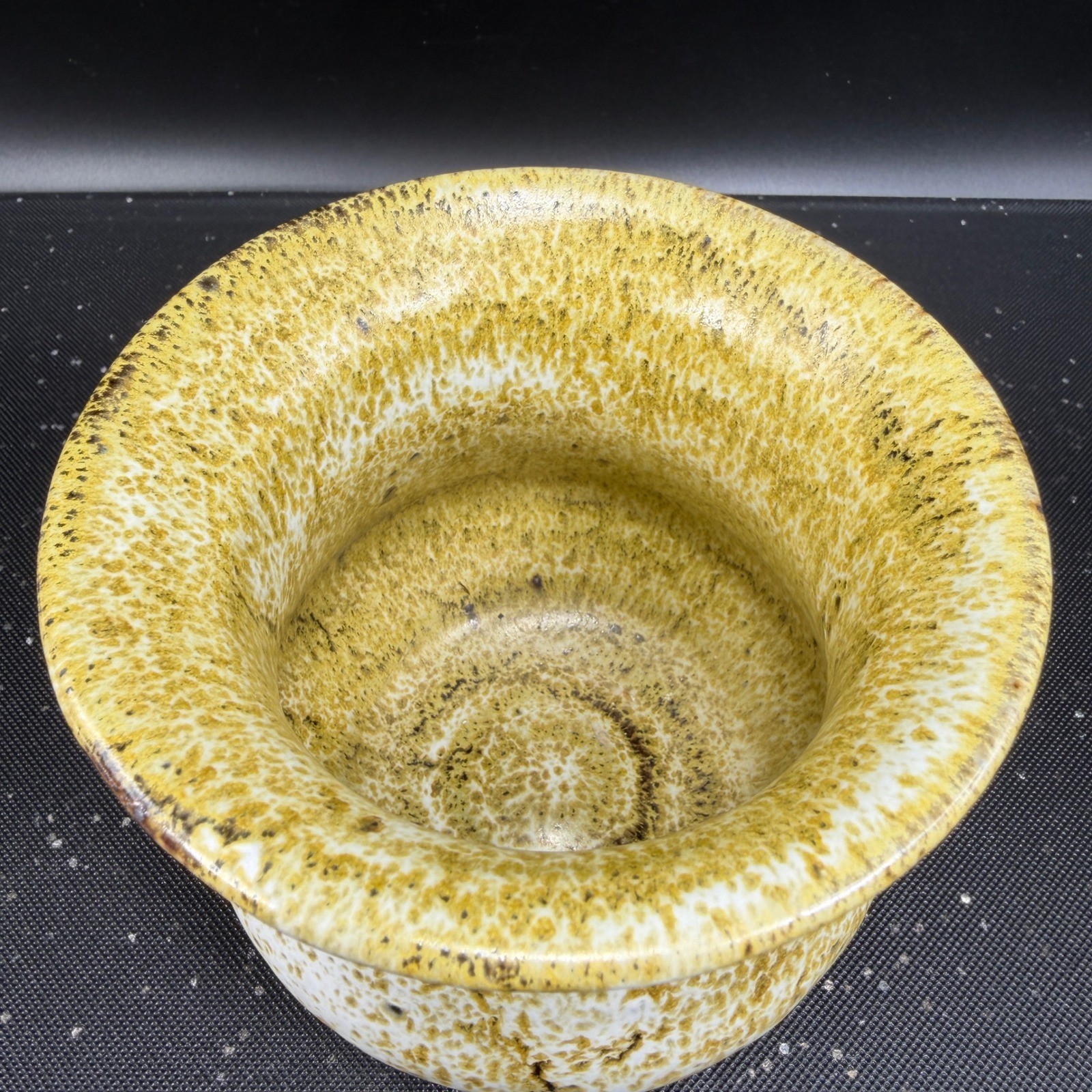 Studio Pottery Yellow Speckled Glaze Ceramic Vessel Signed Hand Thrown Vase 4in