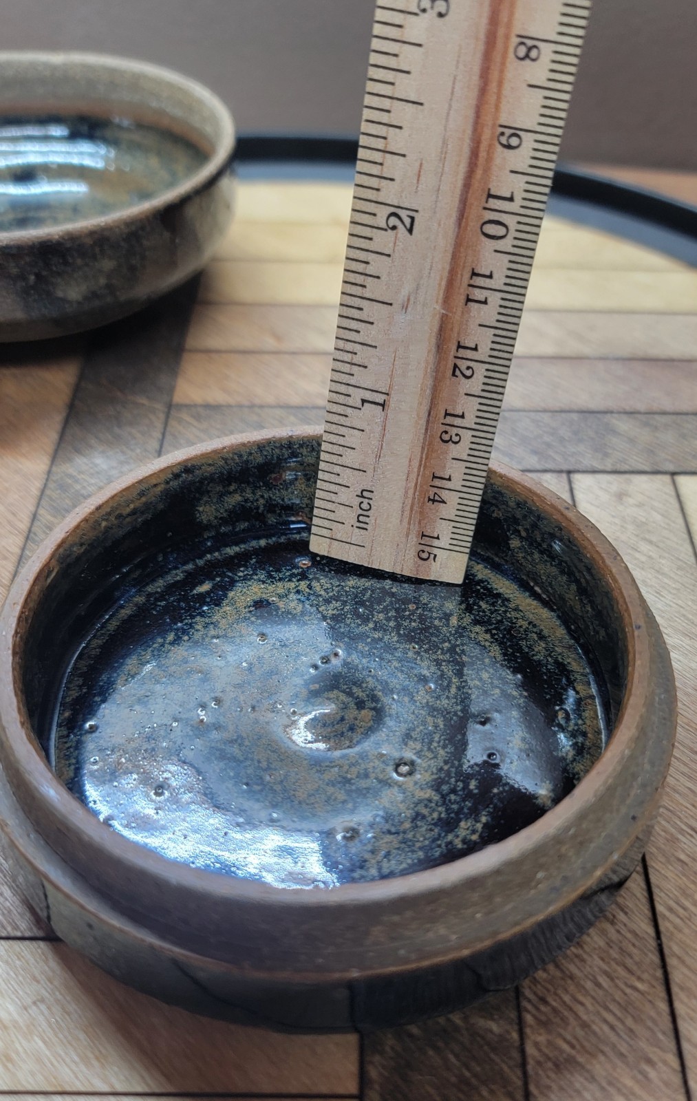 Domed Lid Art Pottery Round Trinket Box Signed Spices Black Beige Earthy Speckle