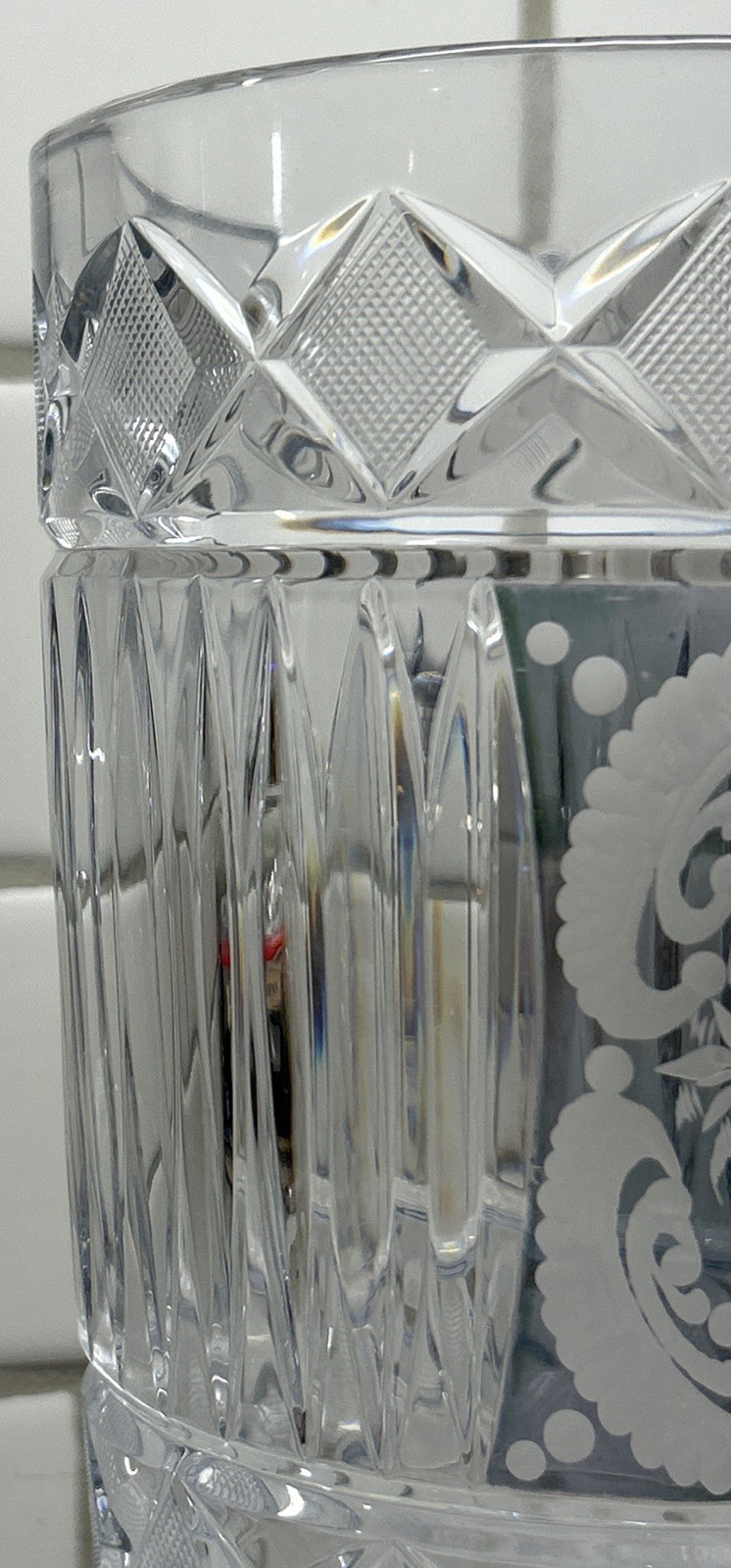 Large Beautiful Vintage Etched Baccarat Vase, Signed. Lovely Detail