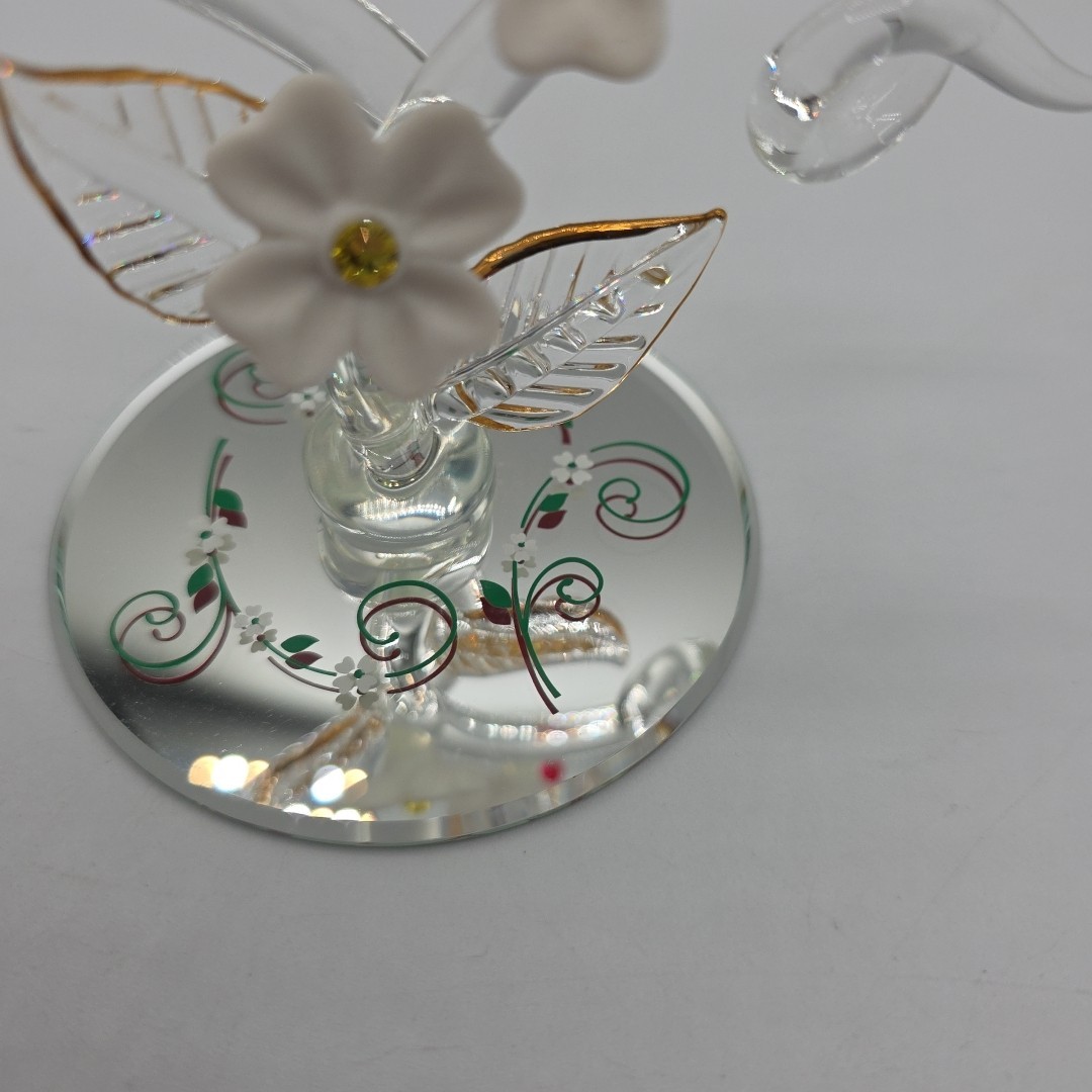 Glass Baron Cardinal Feeder Figurine Handcrafted Blown Glass Birds on Mirror