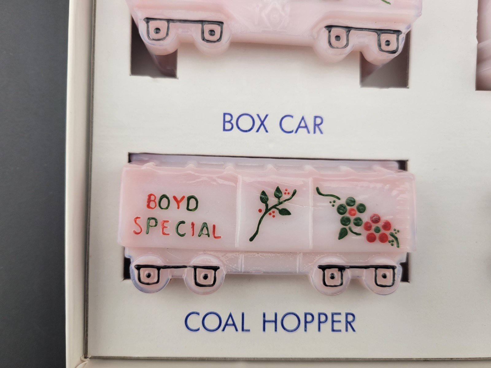 Boyds Special Opaque Pink Glass Christmas Train Handpainted Numbered In Box