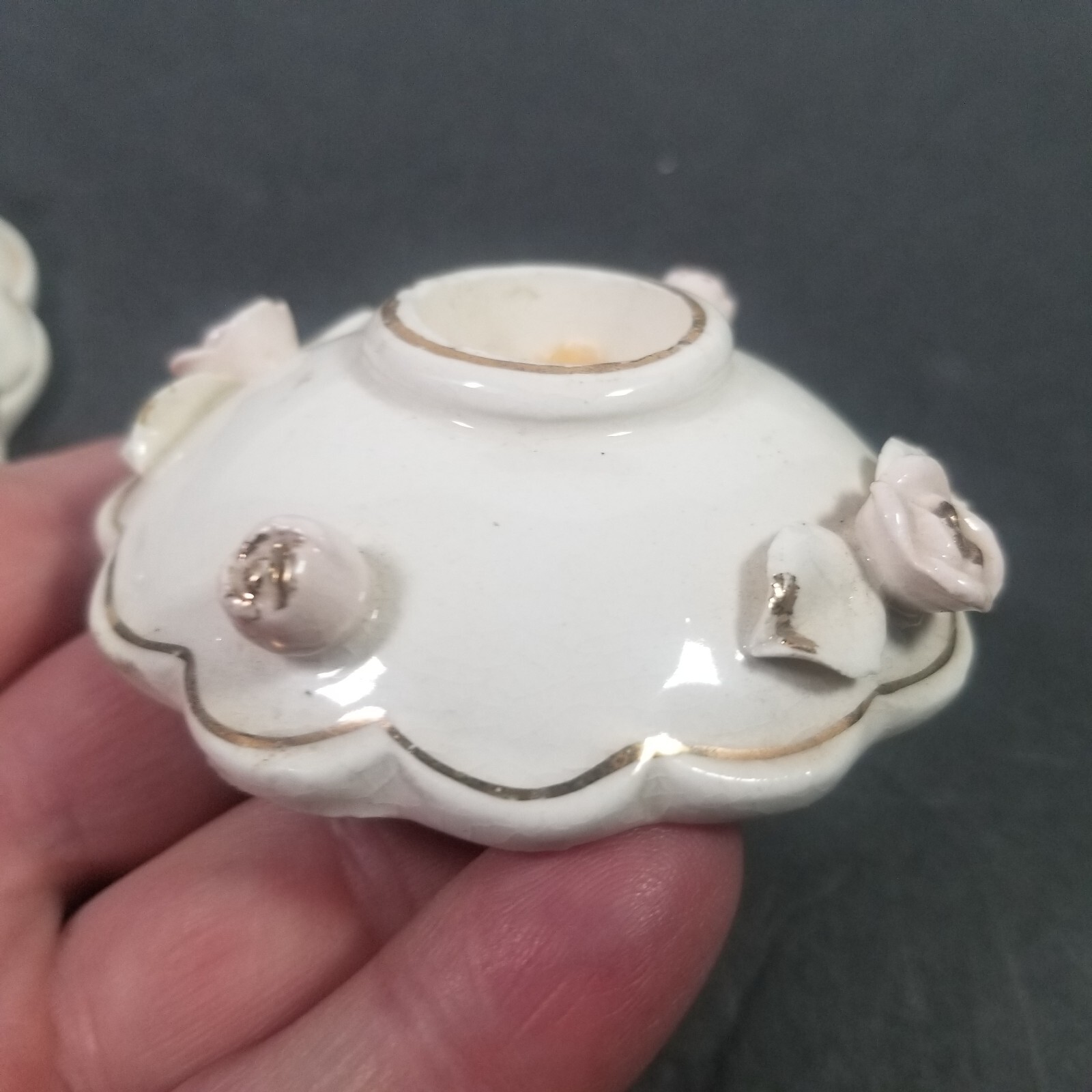 Vintage Pair of RELCO Porcelain Candle Holders with Pink Roses Japan Boudoir
