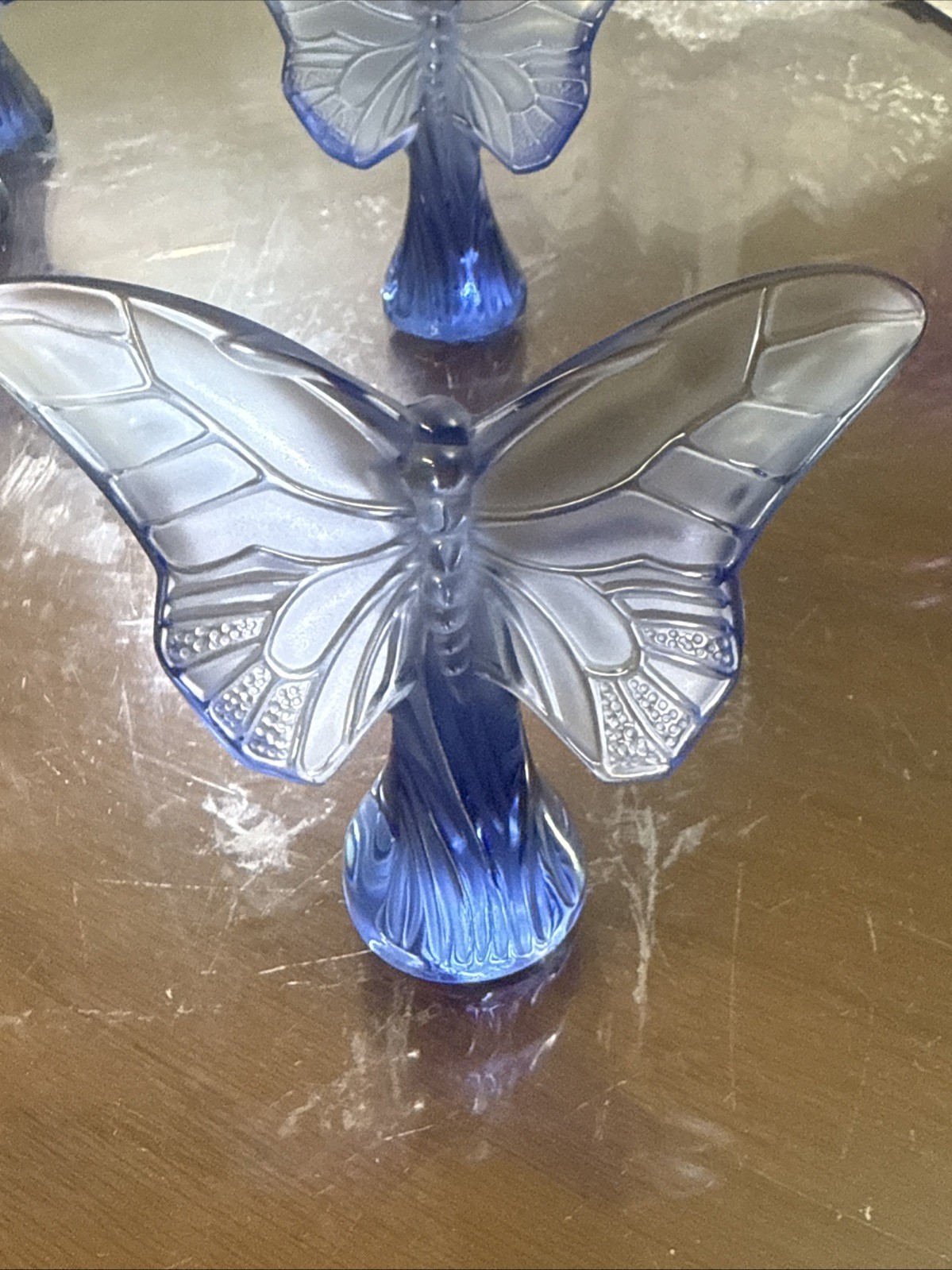 Lalique Blue Butterfly Mint Condition 3.5” Signed