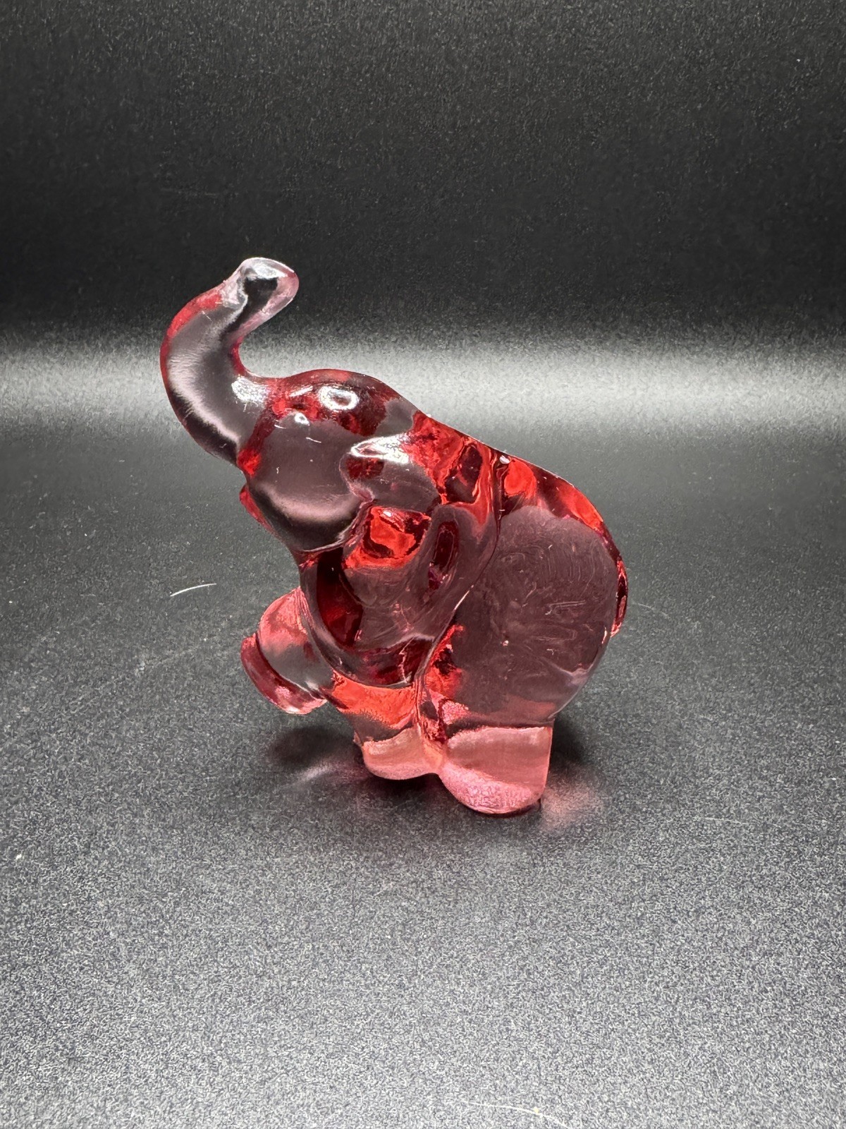 Fenton Glass Pink Rose Elephant Trunk Up Figurine Clear Animal Selenium Glow