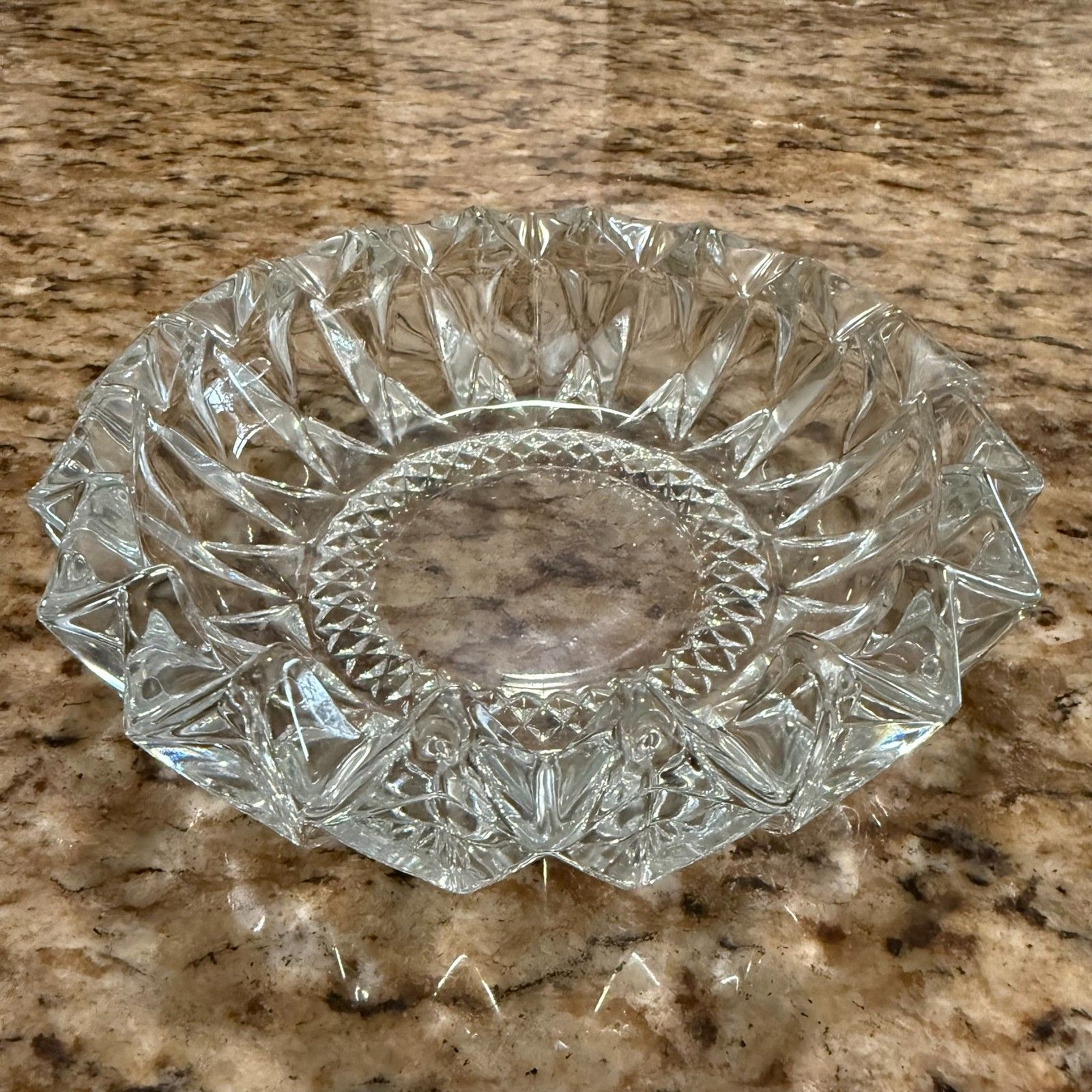 VINTAGE KIG Indonesia Heavy Pressed Glass Diamond Pointe Ashtray, Lead Crystal