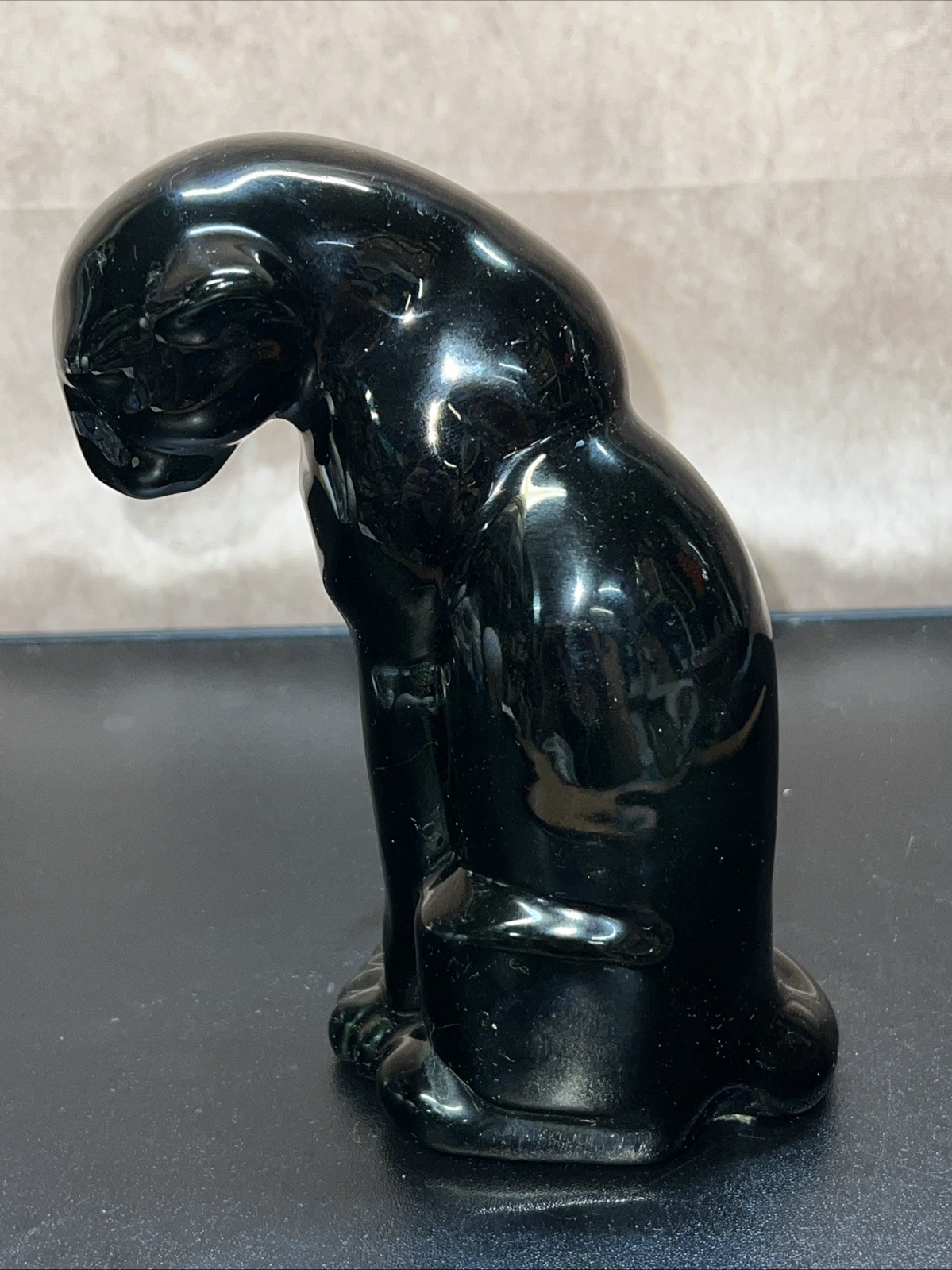 Vintage Frankoma Pottery Sitting, Perched PUMA Panther, Black