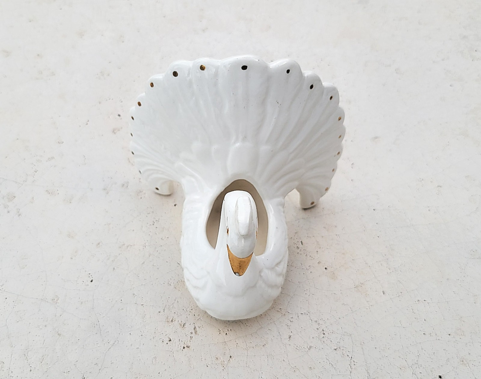 Capodimonte Small White Porcelain Fantail Peacock Posy Vase or Planter Italy