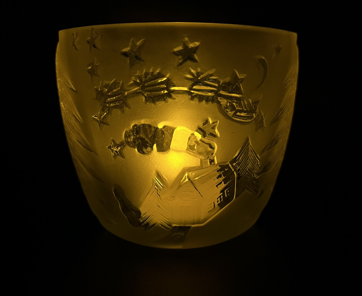 KIG Indonesia Frosted Glass Votive Candle Holder Santa Flying Through The Night