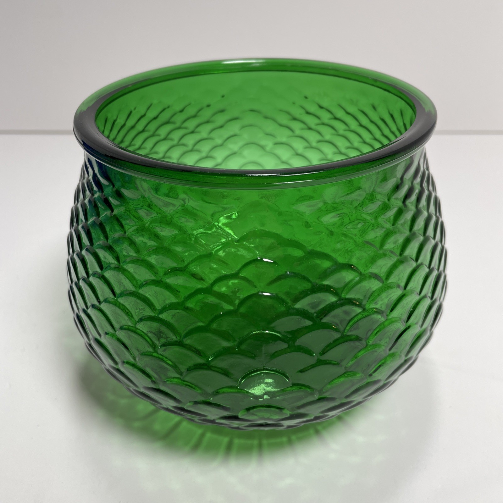 Vintage E. O. Brody Co. Forest Green Fish Scale Glass Vase Bowl Made In USA