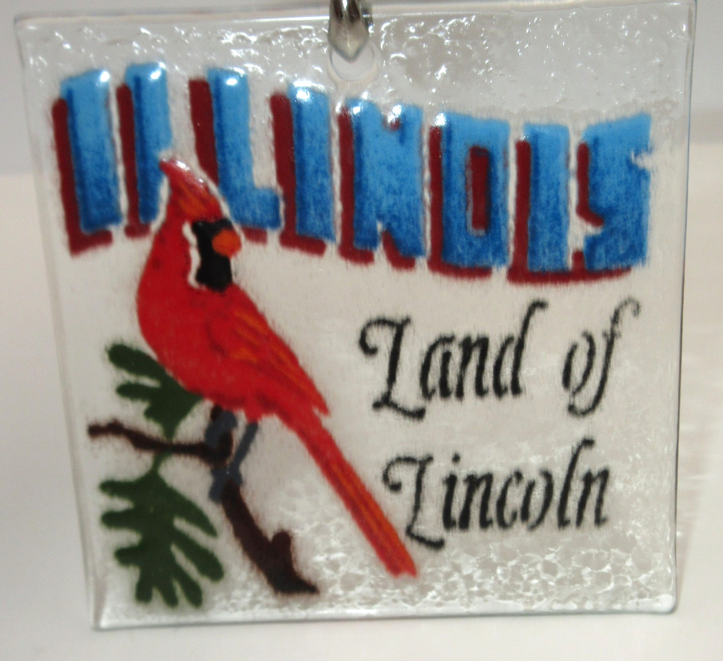 Peggy Karr Fused Glass Ornament Suncatcher ILLINOIS Land of Lincoln Cardinal