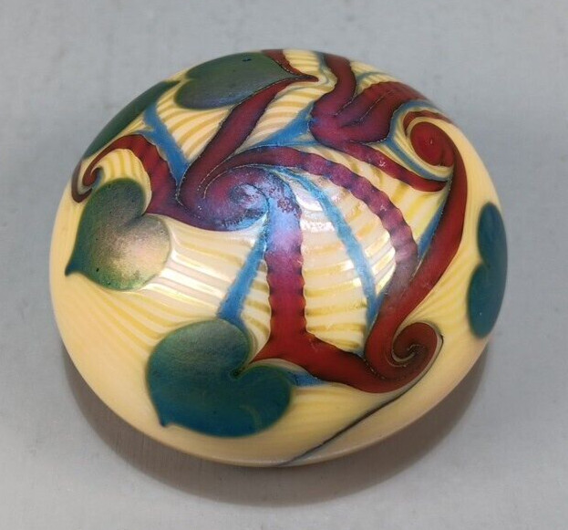 Orient & Flume Vintage Signed Dated 1974 Iridescent Art Glass Pulled Paperweight