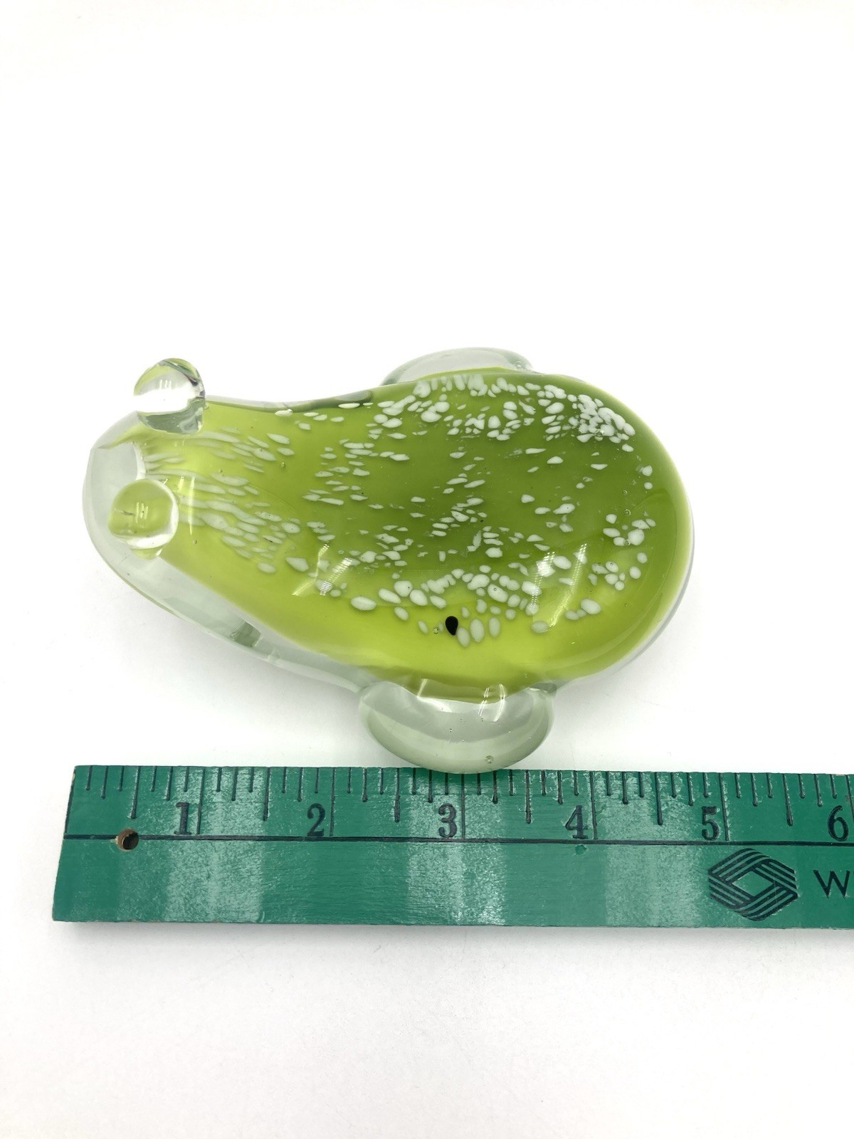 Art Glass Frog Toad Paperweight Speckled Green Vtg SPI Home 3.5” X 4.5”