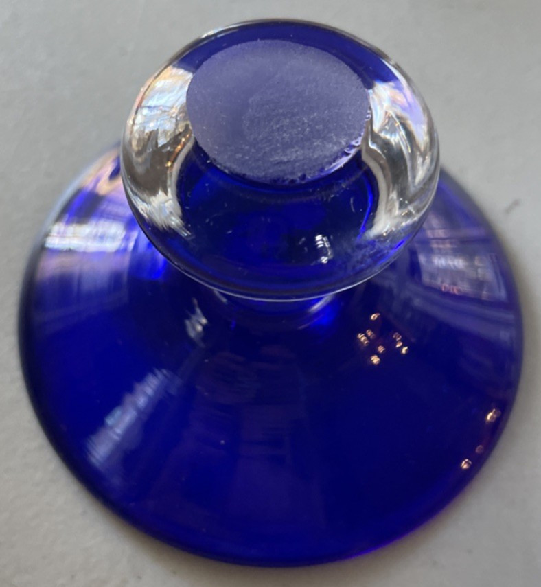 SILVESTRI ARTE MURANO Clear & Cobalt Blue Glass Pedestal Base Stand Italy 2” T