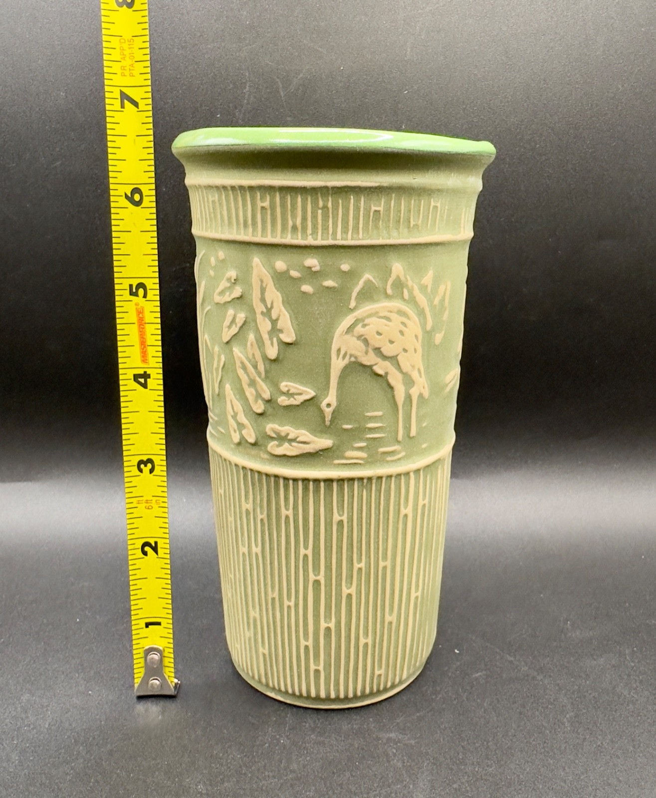 Red Wing Pottery Green Brushed Stoneware Vase Herons Vtg Collectors Society 2004
