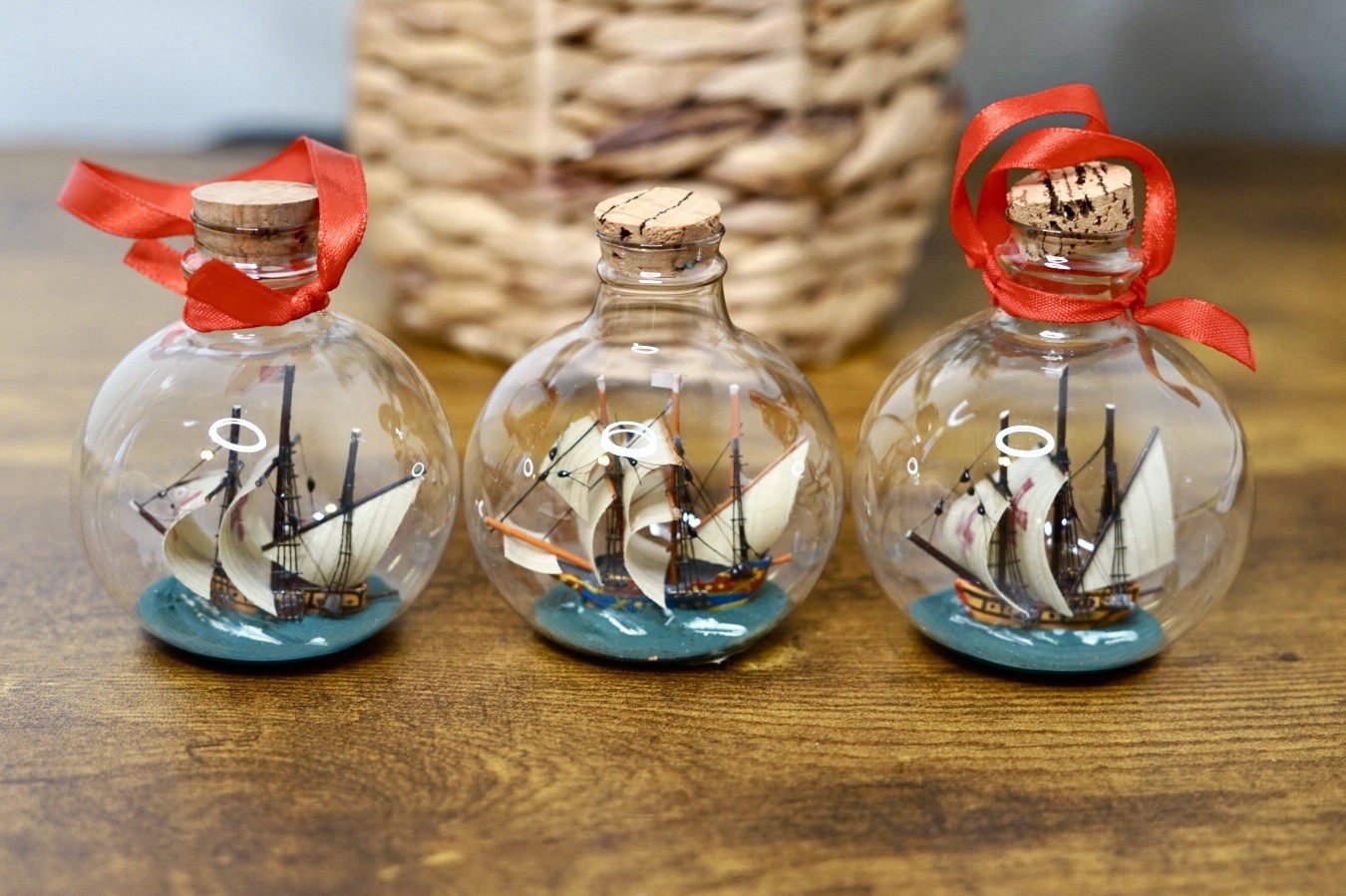 3 Vintage Cup Racer Ornaments Glass Authentic Models Sailing Ship Nautical 2.5”